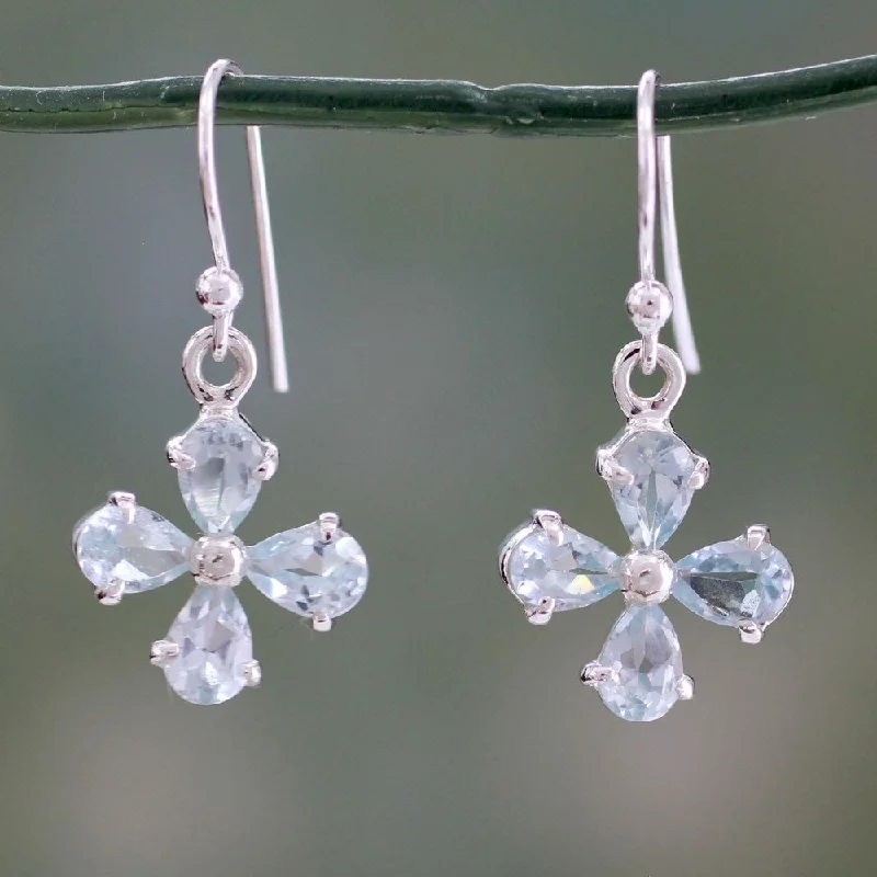 Sterling Silver 'Sky Blue Blossom' Blue Topaz Earrings (India)