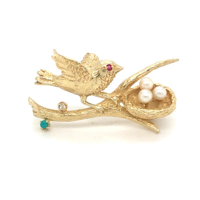 Bird & Nest Brooch