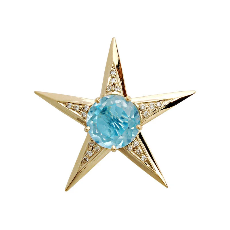 Brooch- Blue Topaz And Diamond