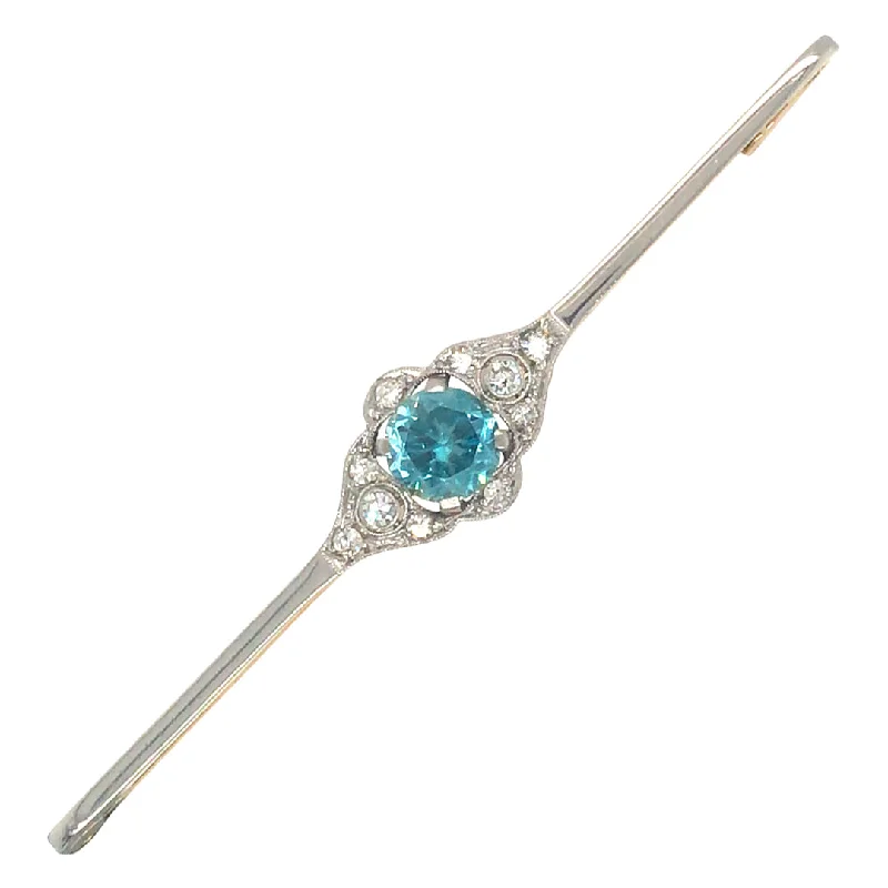 Diamond & Blue Zircon Bar Brooch