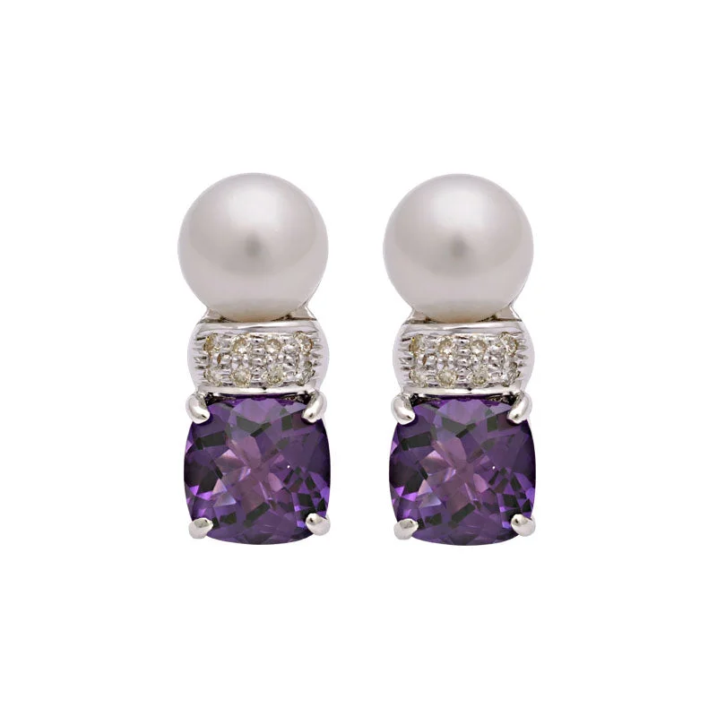 Earrings- Amethyst, South Sea Pearl And Diamond