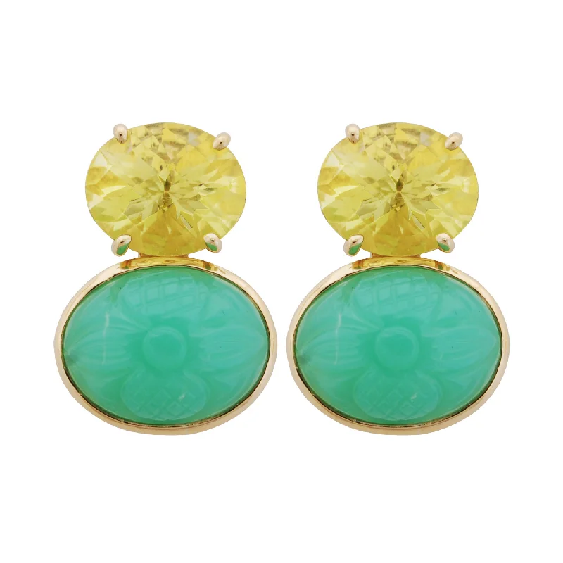 Earrings- Chrysoprase And Lemon Quartz