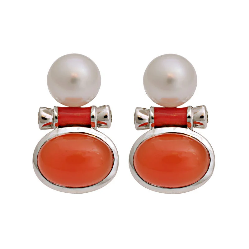 Earrings- Cornelian, South Sea Pearl And Diamond (Enamel)