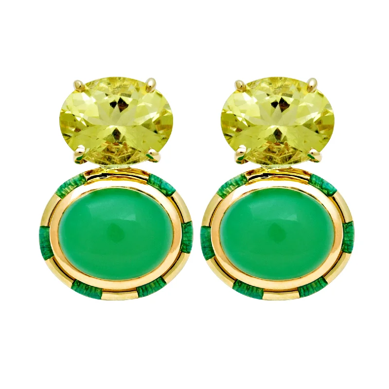 Earrings- Lemon Quartz And Chrysoprase (enamel)