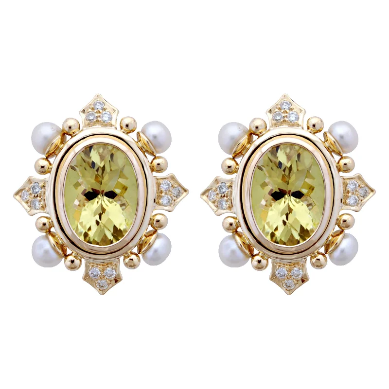 Earrings - Lemon Quartz, Pearl And Diamond