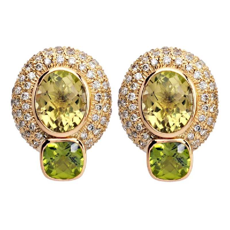 Earrings- Lemon Quartz, Peridot And Diamond