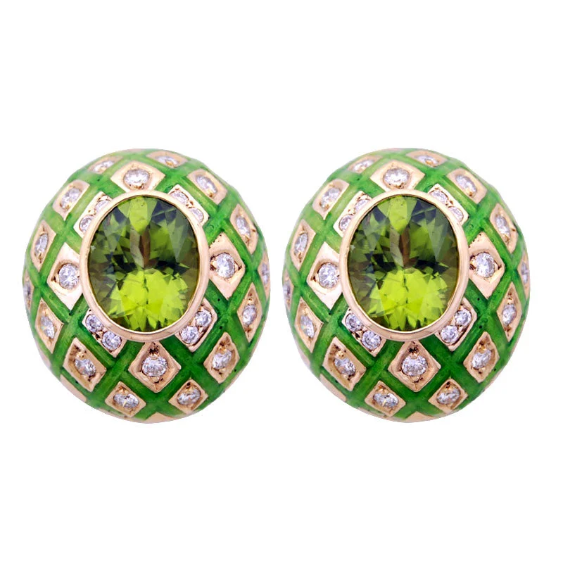 Earrings- Peridot And Diamond (enamel)