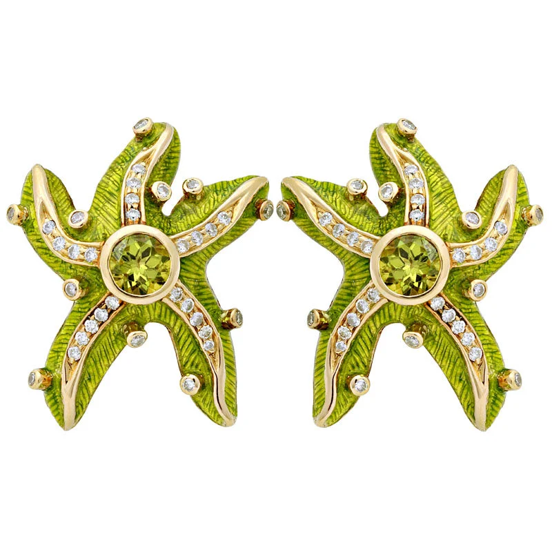 Earrings- Peridot And Diamond (enamel)