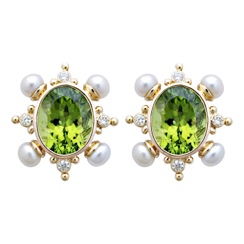 Earrings- Peridot, Pearl And Diamond