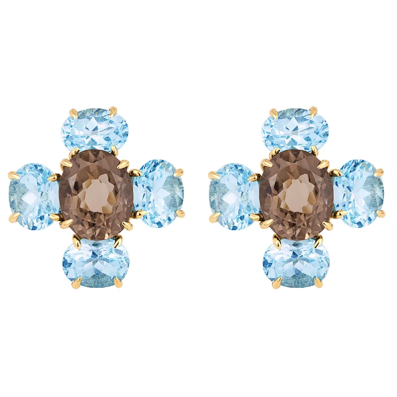 Earrings - Smokey Quartz & Blue Topaz