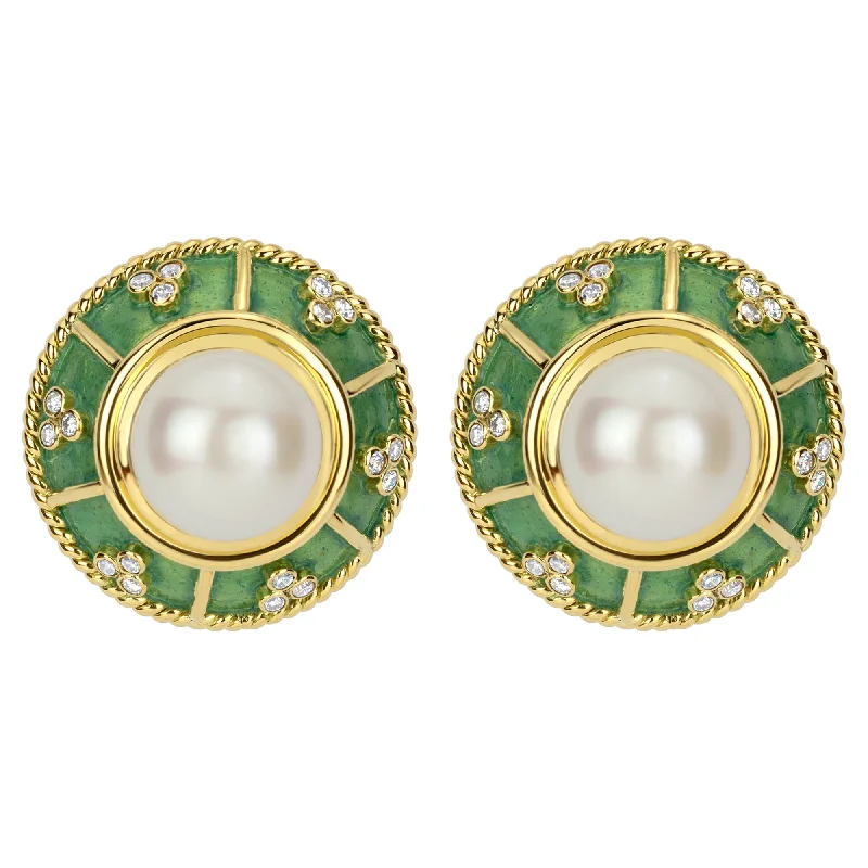 Earrings- South Sea Pearl And Diamond (Enamel)