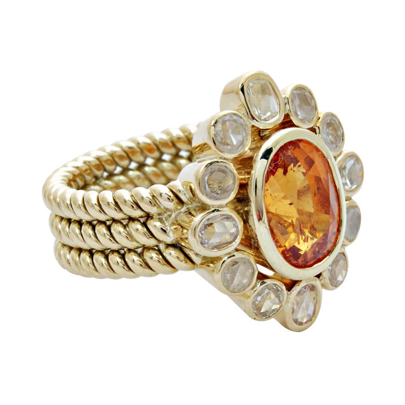 Ring- Orange Garnet & Diamond